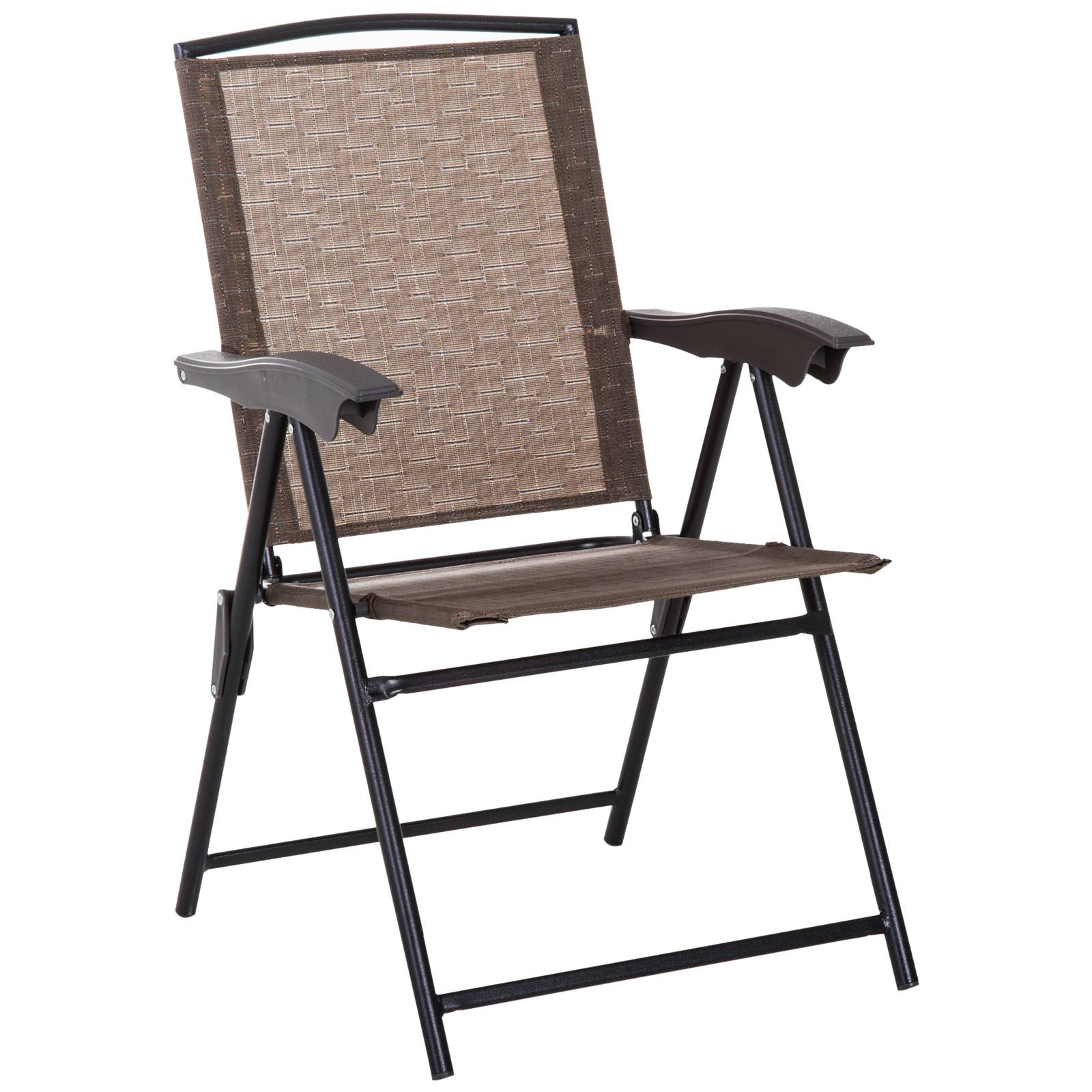 Ensemble table et 2 chaises de jardin extérieur patio terrasse, chaise pliante dossier inclinable 4 niveaux, textilène acier marron - Image 8