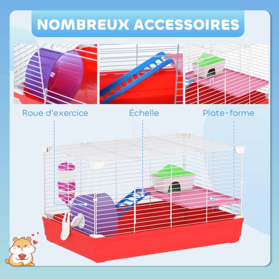 Cage hamster métal rongeurs 2 niveaux avec roue exercice 47x30cm blanc - ComfortXL Outdoor Living - Image 8