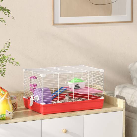 Cage hamster métal rongeurs 2 niveaux avec roue exercice 47x30cm blanc - ComfortXL Outdoor Living - Image 4