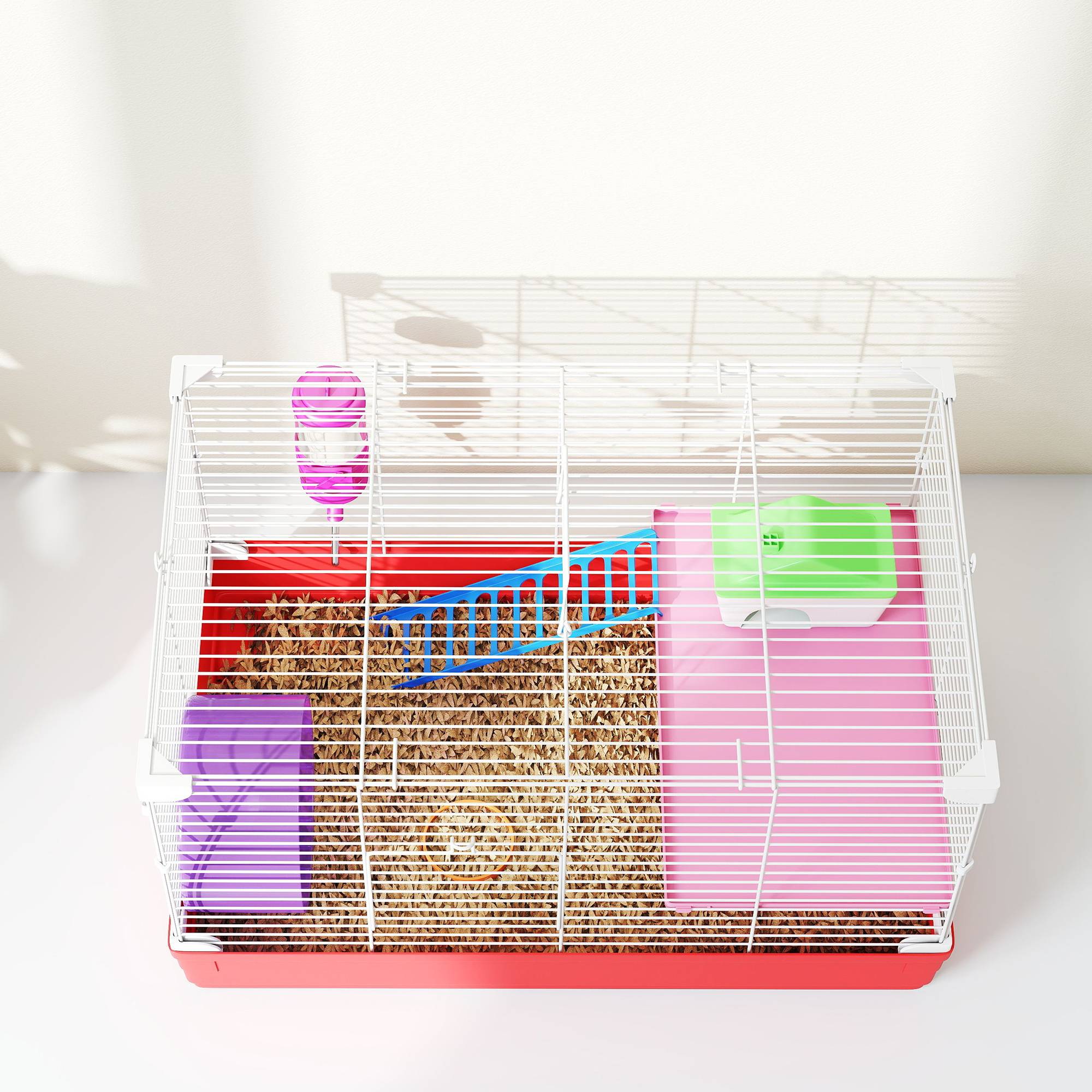 Cage hamster métal rongeurs 2 niveaux avec roue exercice 47x30cm blanc - ComfortXL Outdoor Living - Image 10