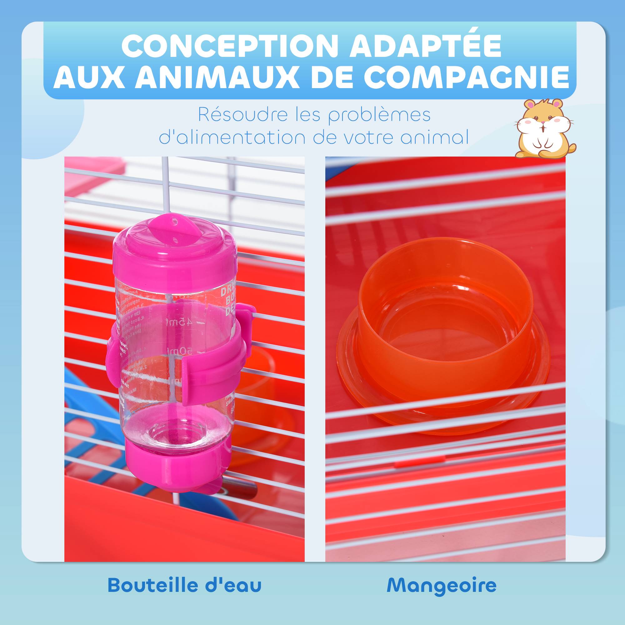 Cage hamster métal rongeurs 2 niveaux avec roue exercice 47x30cm blanc - ComfortXL Outdoor Living - Image 6