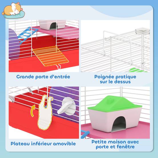 Cage hamster métal rongeurs 2 niveaux avec roue exercice 47x30cm blanc - ComfortXL Outdoor Living - Image 7