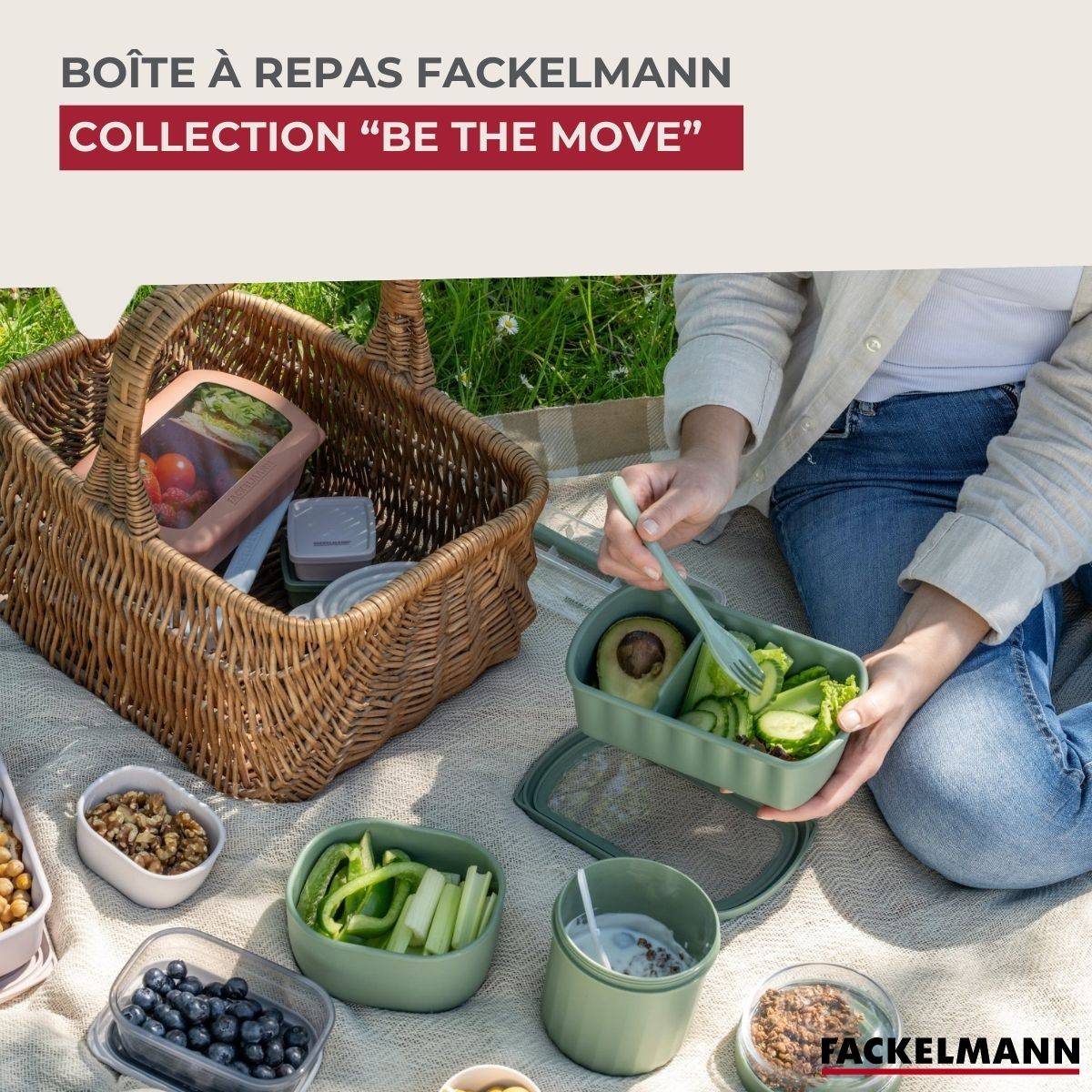 Lot de 4 lunch box 1L avec 2 boîtes à snacks et 3 boîtes à sauce Fackelmann Storage - Image 2
