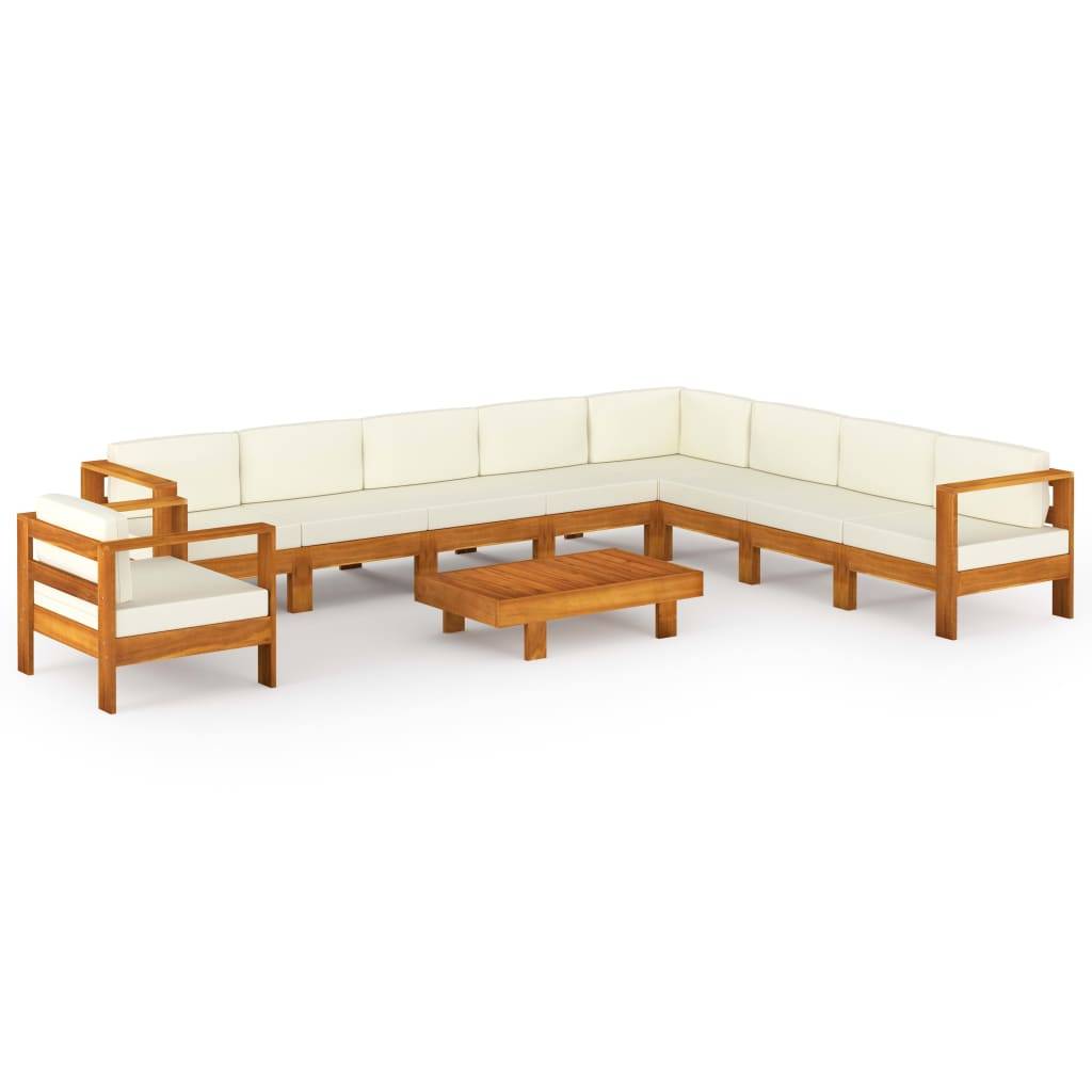 Helloshop26 - Salon de jardin meuble d'extérieur ensemble de mobilier 10 pièces avec coussins blanc crème bois d'acacia - Imagen 1