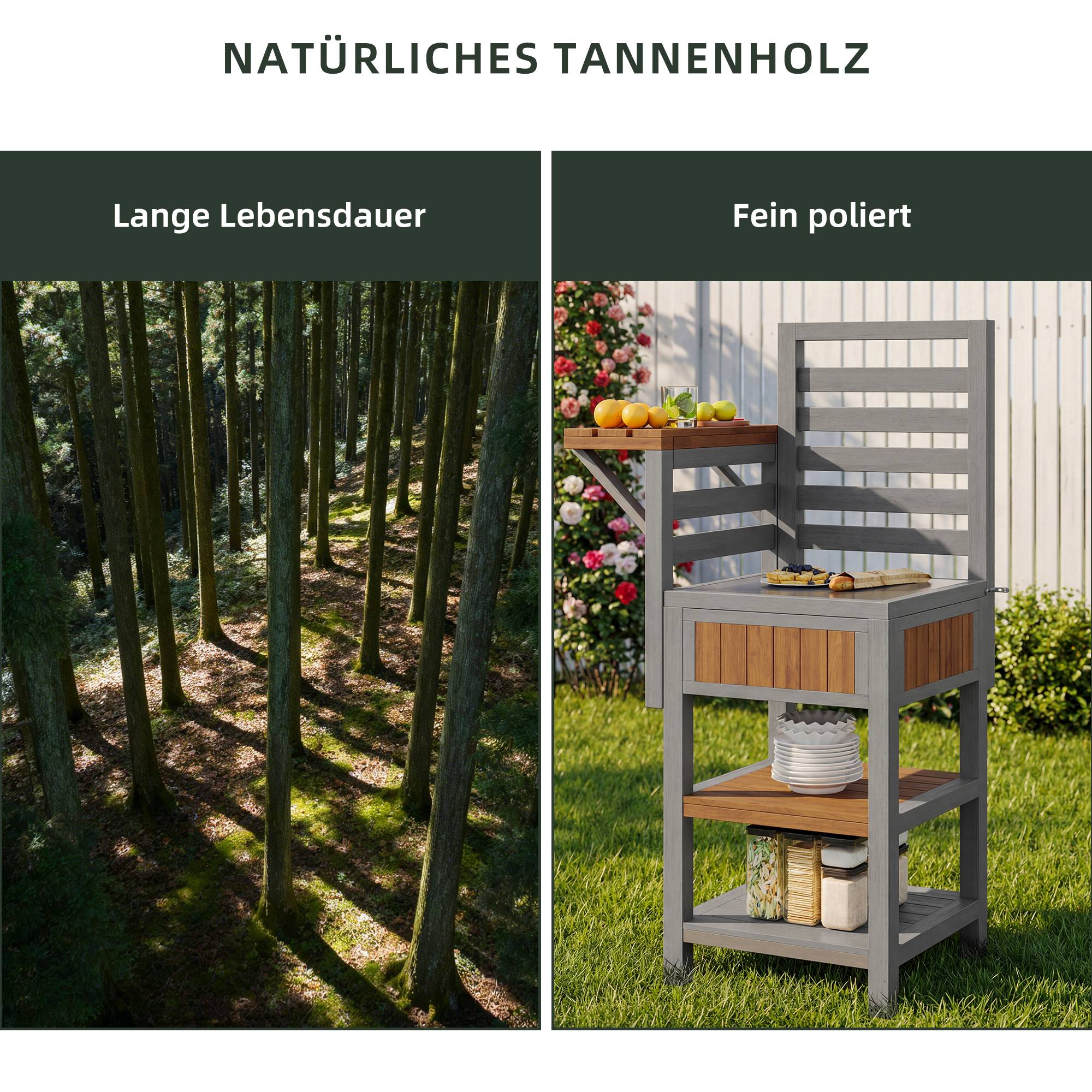 ComfortXL - Desserte jardin bois massif station barbecue avec plan travail inox 74x54x149cm naturel - ComfortXL Outdoor Living - Image 6