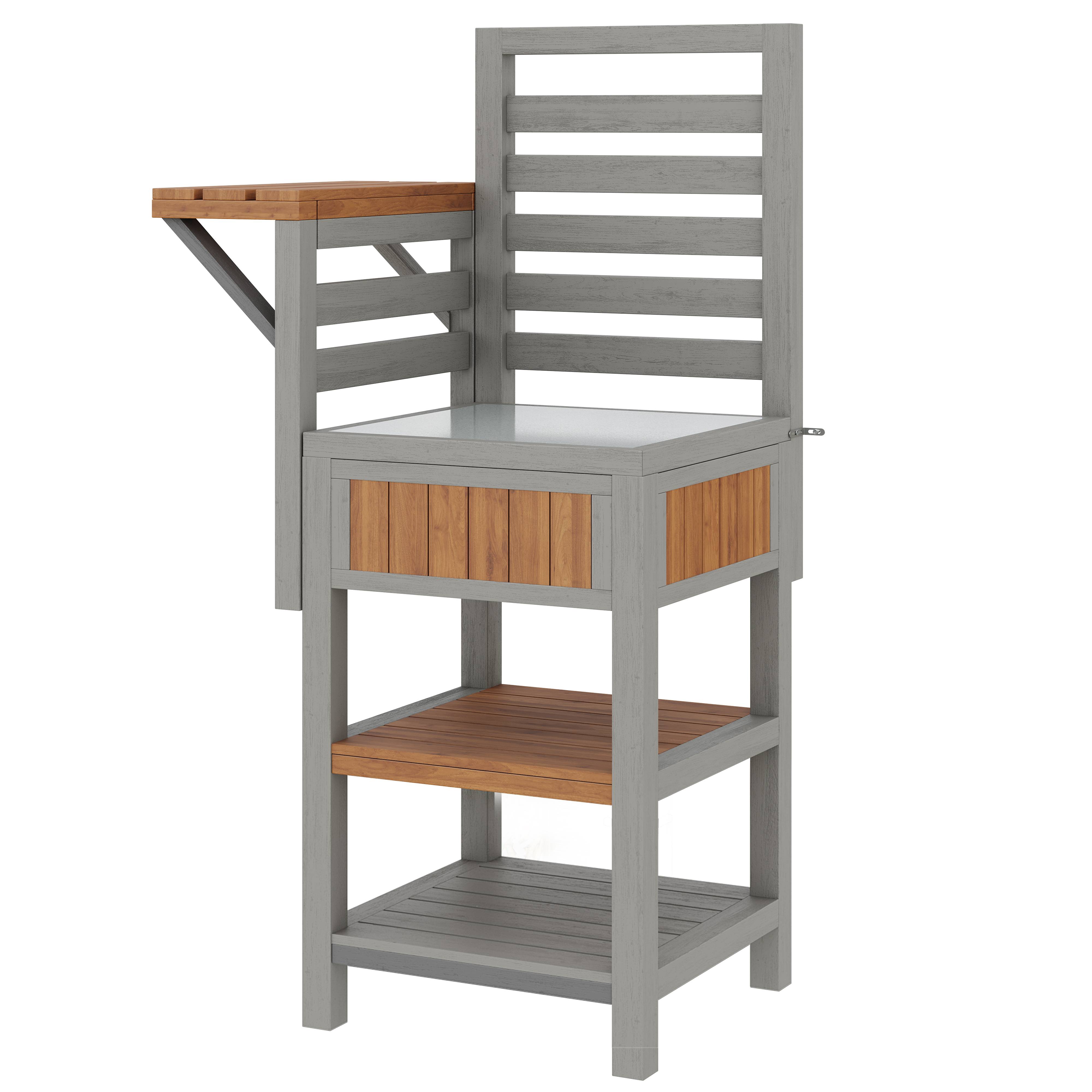 ComfortXL - Desserte jardin bois massif station barbecue avec plan travail inox 74x54x149cm naturel - ComfortXL Outdoor Living - Image 2