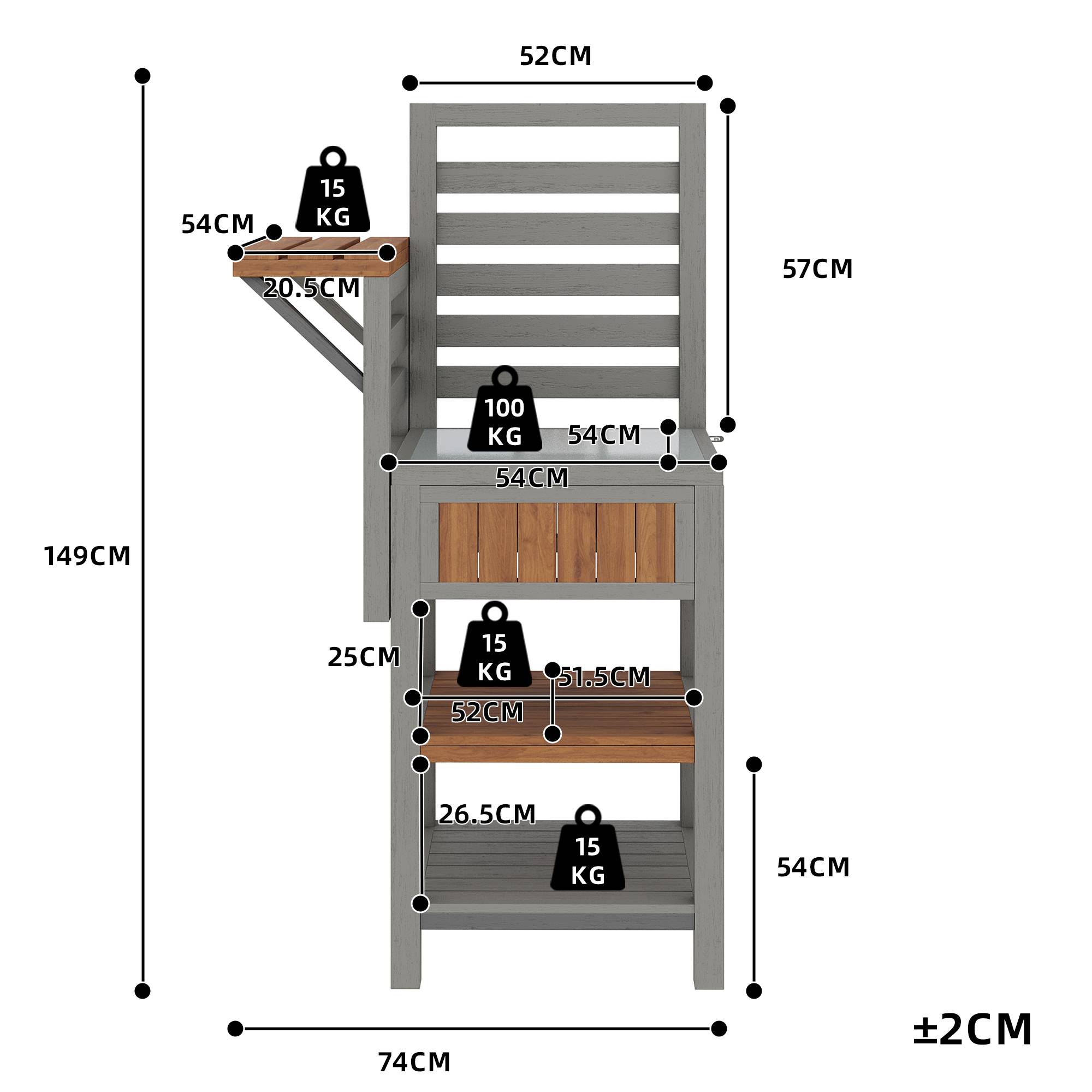 ComfortXL - Desserte jardin bois massif station barbecue avec plan travail inox 74x54x149cm naturel - ComfortXL Outdoor Living - Image 3