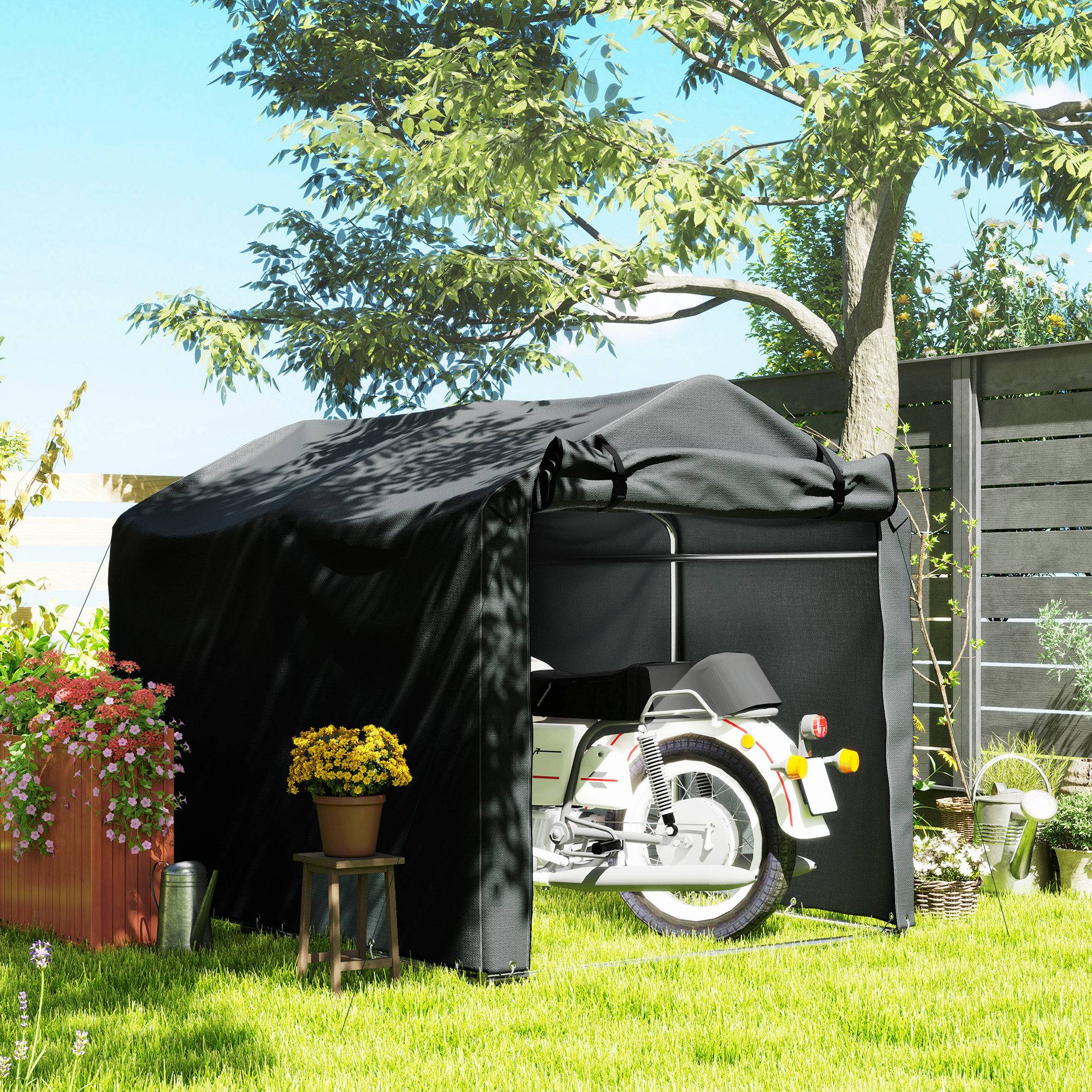 Abri de jardin extérieur pour outils et vélos, 2,2 x 1,57 x 1,65 m, avec porte zippée, imperméable, gris foncé - Image 3