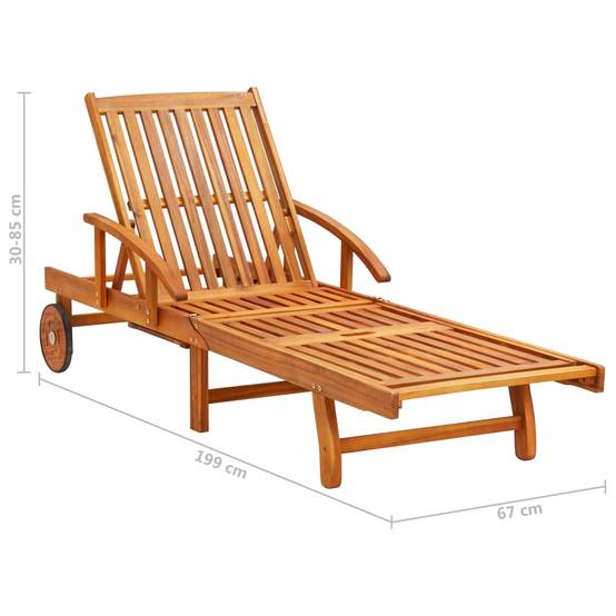 Lot 2 Transats Jardin Roulettes Bois Acacia Dossier Inclinable Pliable Beige - ComfortXL Outdoor Living - Image 9
