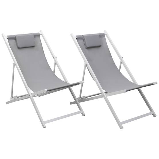 Lot de 2 chiliennes CYPRUS - textilène gris/structure blanche - HAPPY GARDEN - Image 1