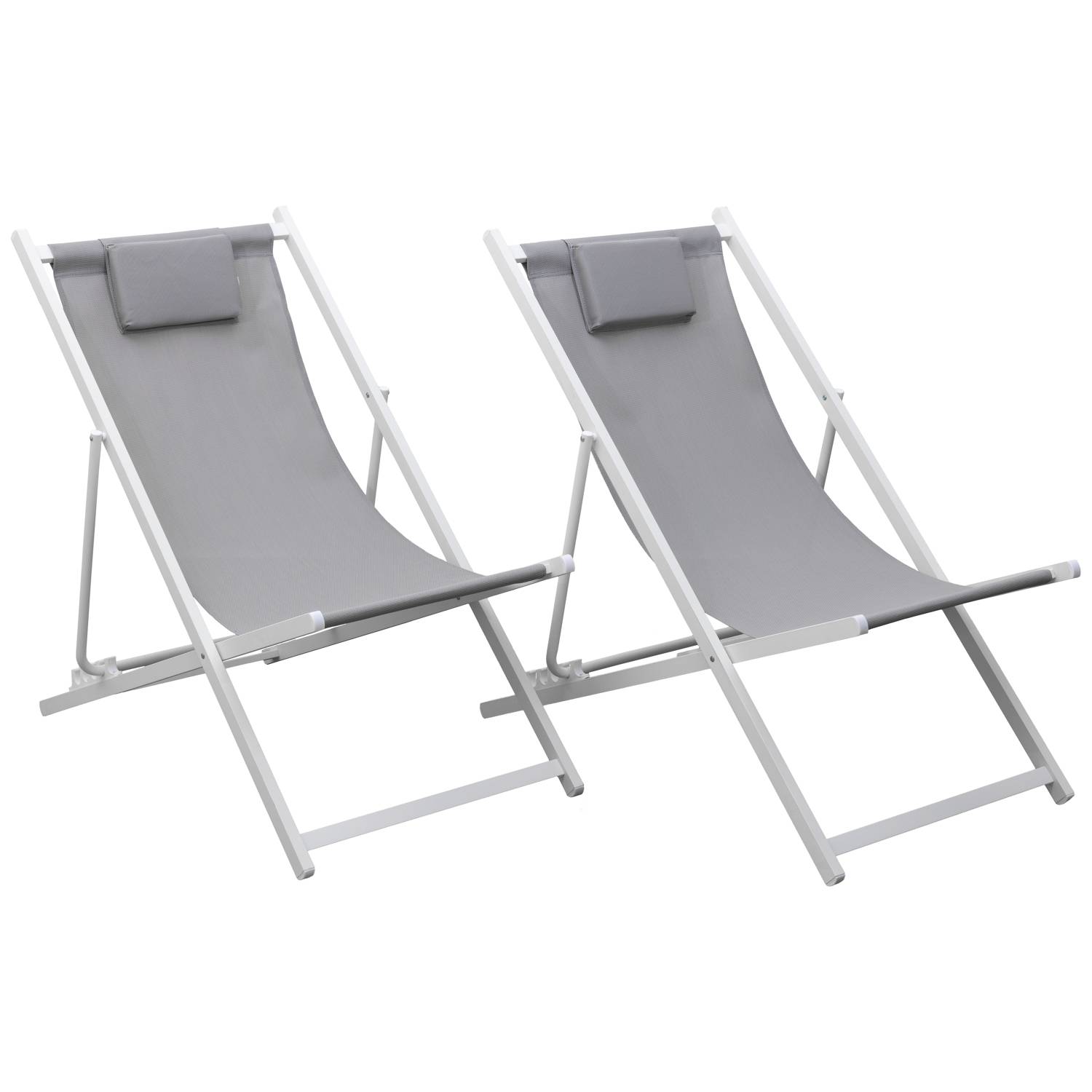 Lot de 2 chiliennes CYPRUS - textilène gris/structure blanche - HAPPY GARDEN - Image 1