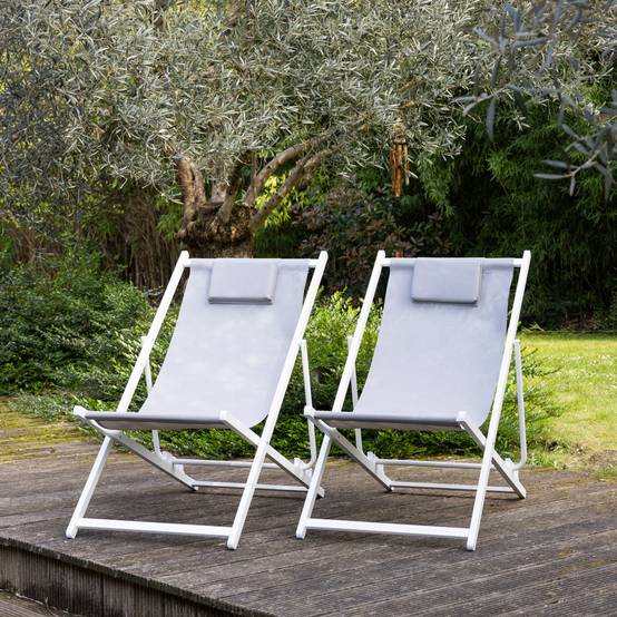 Lot de 2 chiliennes CYPRUS - textilène gris/structure blanche - HAPPY GARDEN - Image 2