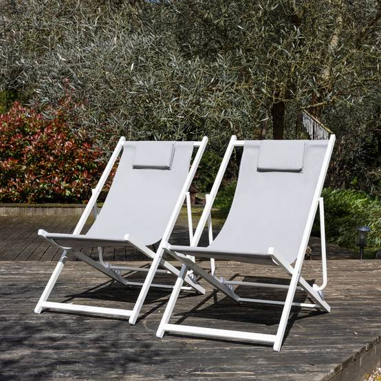 Lot de 2 chiliennes CYPRUS - textilène gris/structure blanche - HAPPY GARDEN - Image 7