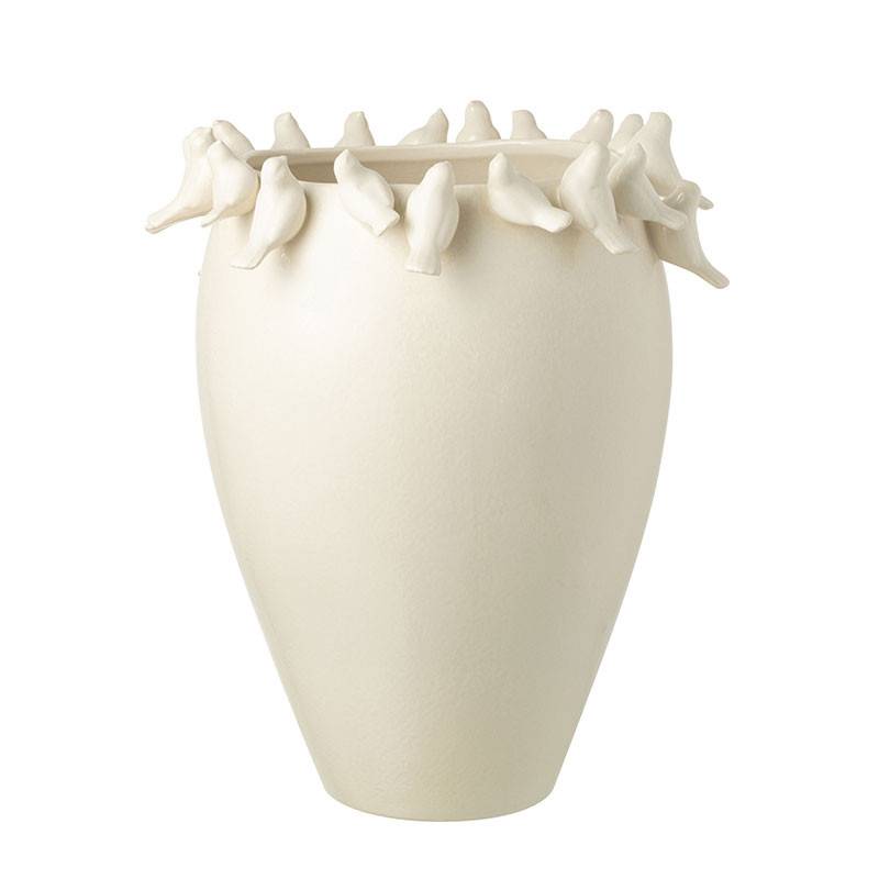 Vase céramique aux oiseaux blanc 40x40x50cm - Image 2