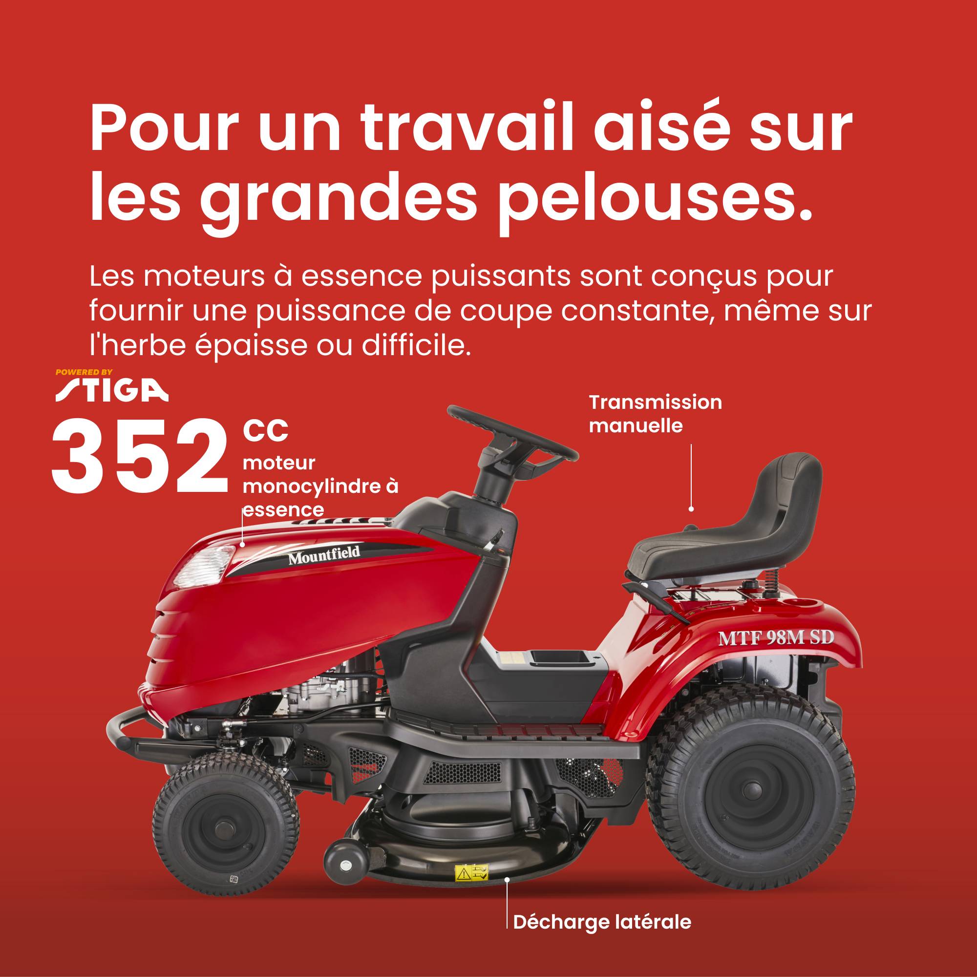 Tracteur tondeuse Mountfield MTF 98M SD – 98 cm, éjection latérale STIGA - Image 2