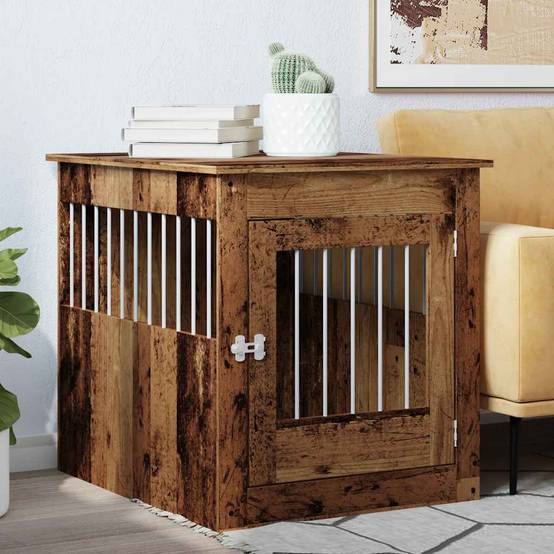 Meuble de cage chiens - Cage meuble pour chien vieux bois 64,5x80x71cm bois d'ingénierie - Image 3
