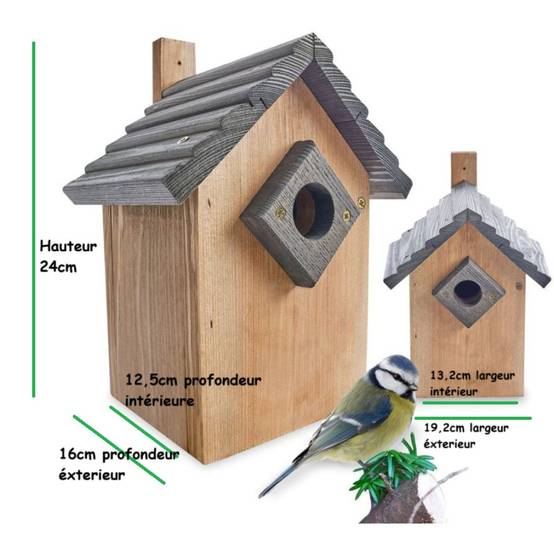 Mangeoire oiseaux extérieur à suspendre pour oiseaux sauvages en bois massif toit gris - Image 5