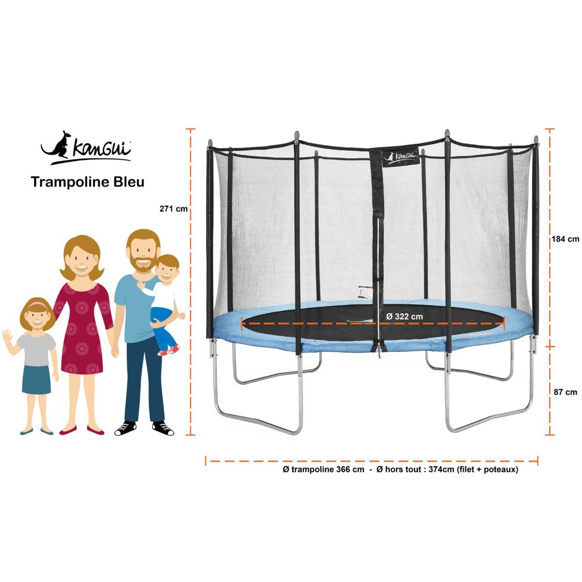 Kangui - Trampoline de jardin 366 cm + filet de sécurité + échelle | Normes CE/EU Kangui - Imagen 4