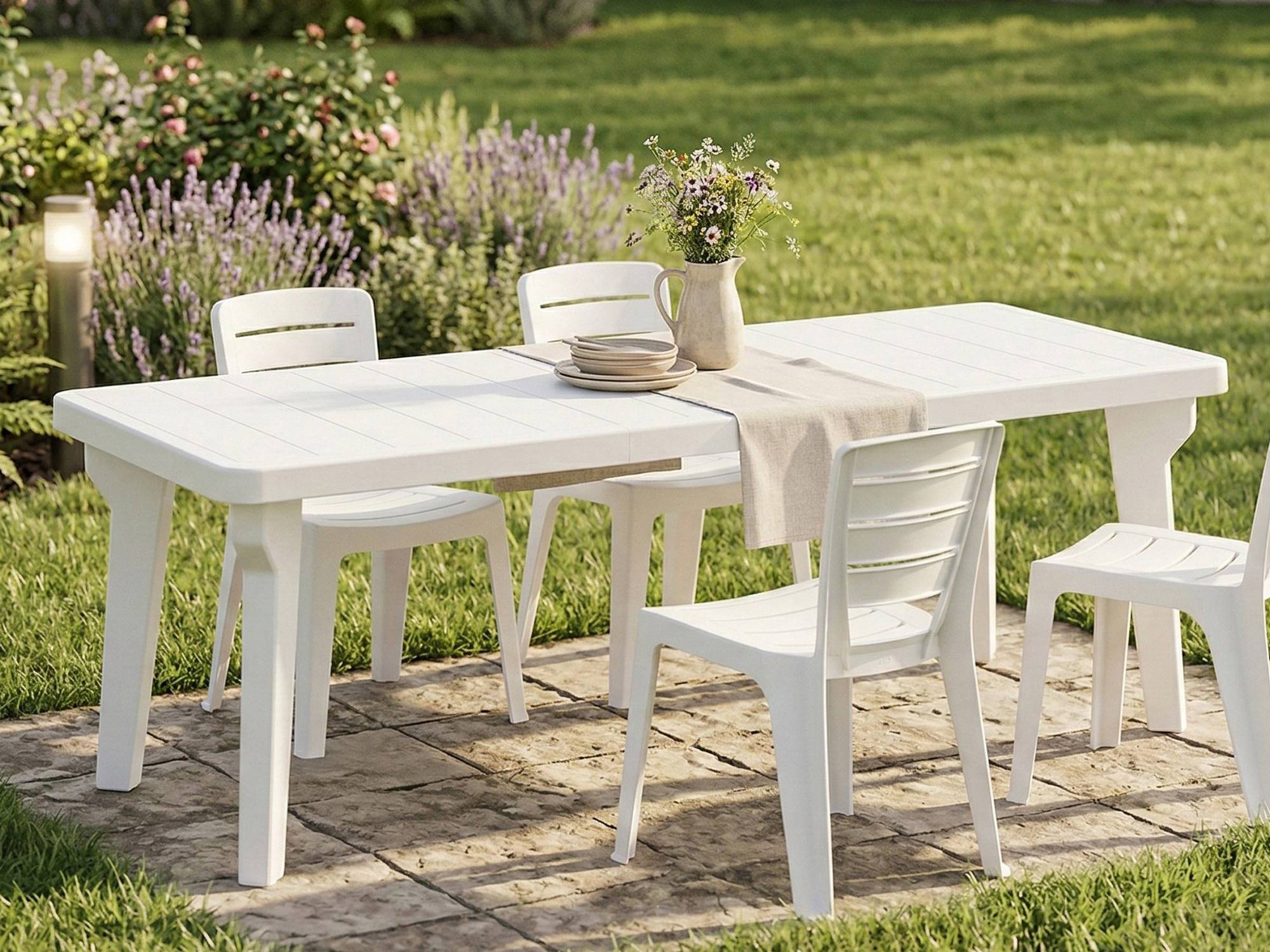 Dmora - Table d'extérieur Mercurio, Base pique-nique, Table de jardin, Table d'extérieur polyvalent, Made in Italy, 160/220x90 h74 cm, Blanc - Imagen 6