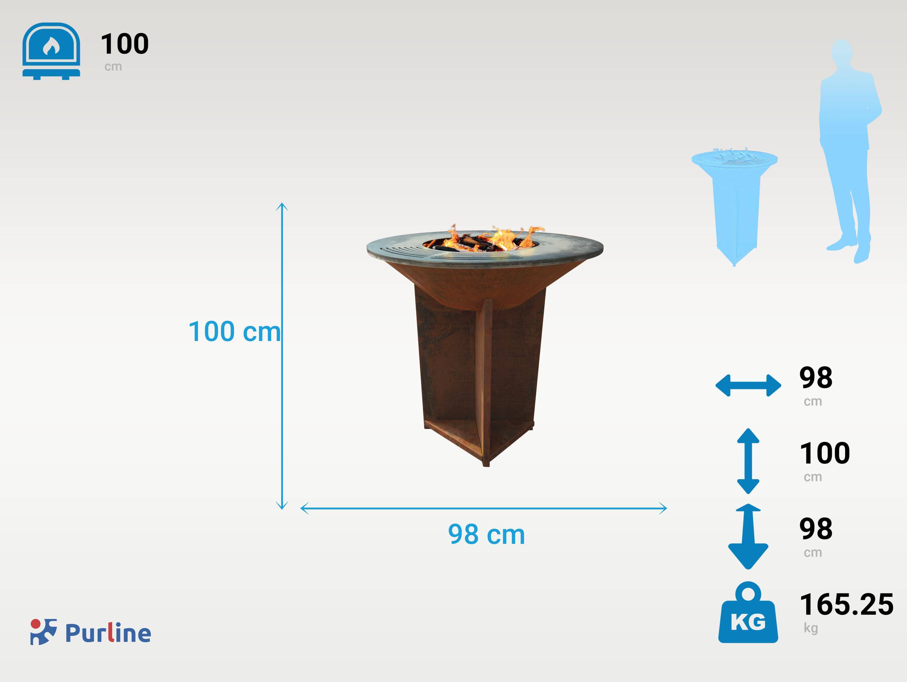 Purline - Barbecue Braséro charbon acier corten cuivré avec plancha Ø60cm EFP56CO – Purline - Image 3