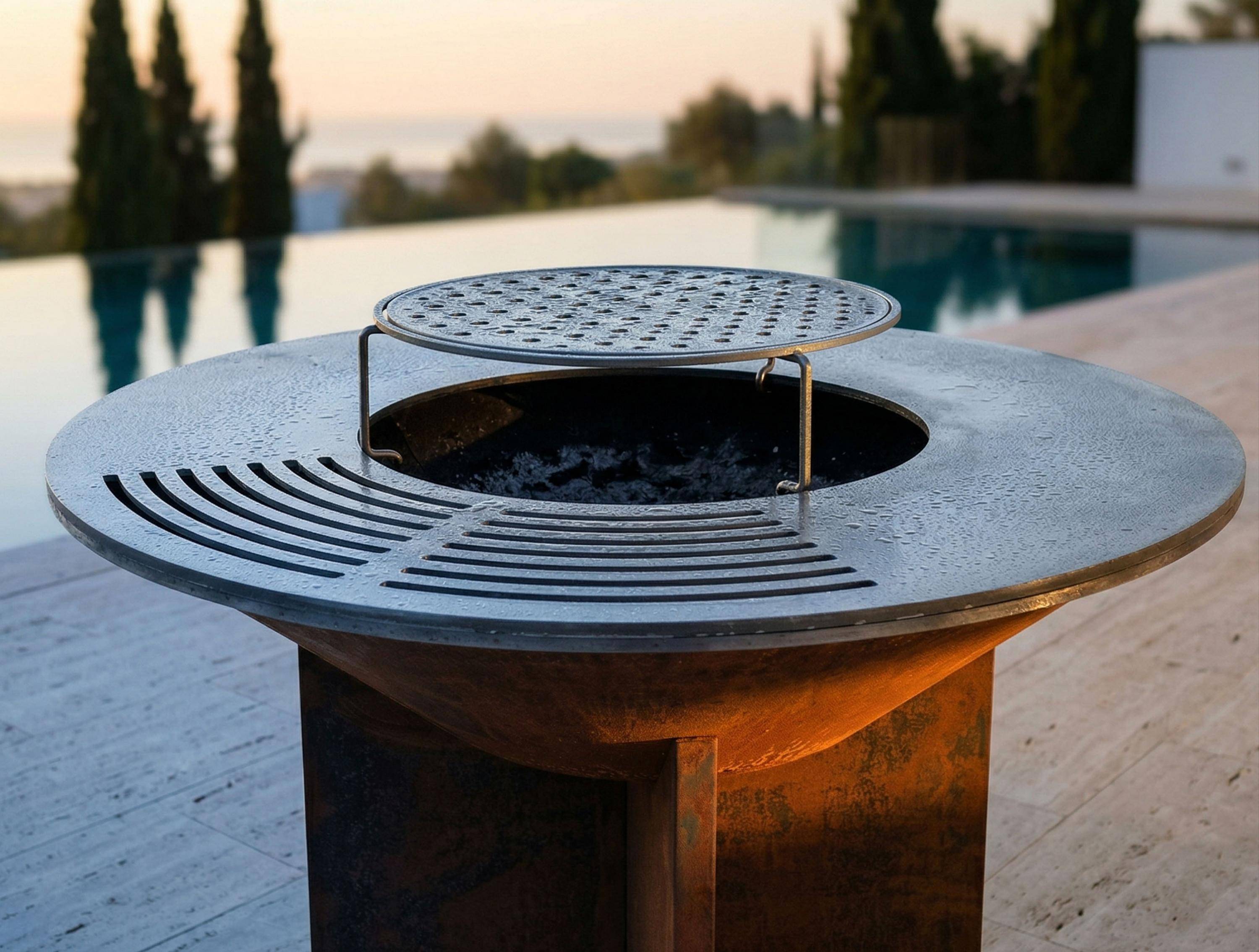 Purline - Barbecue Braséro charbon acier corten cuivré avec plancha Ø60cm EFP56CO – Purline - Image 5