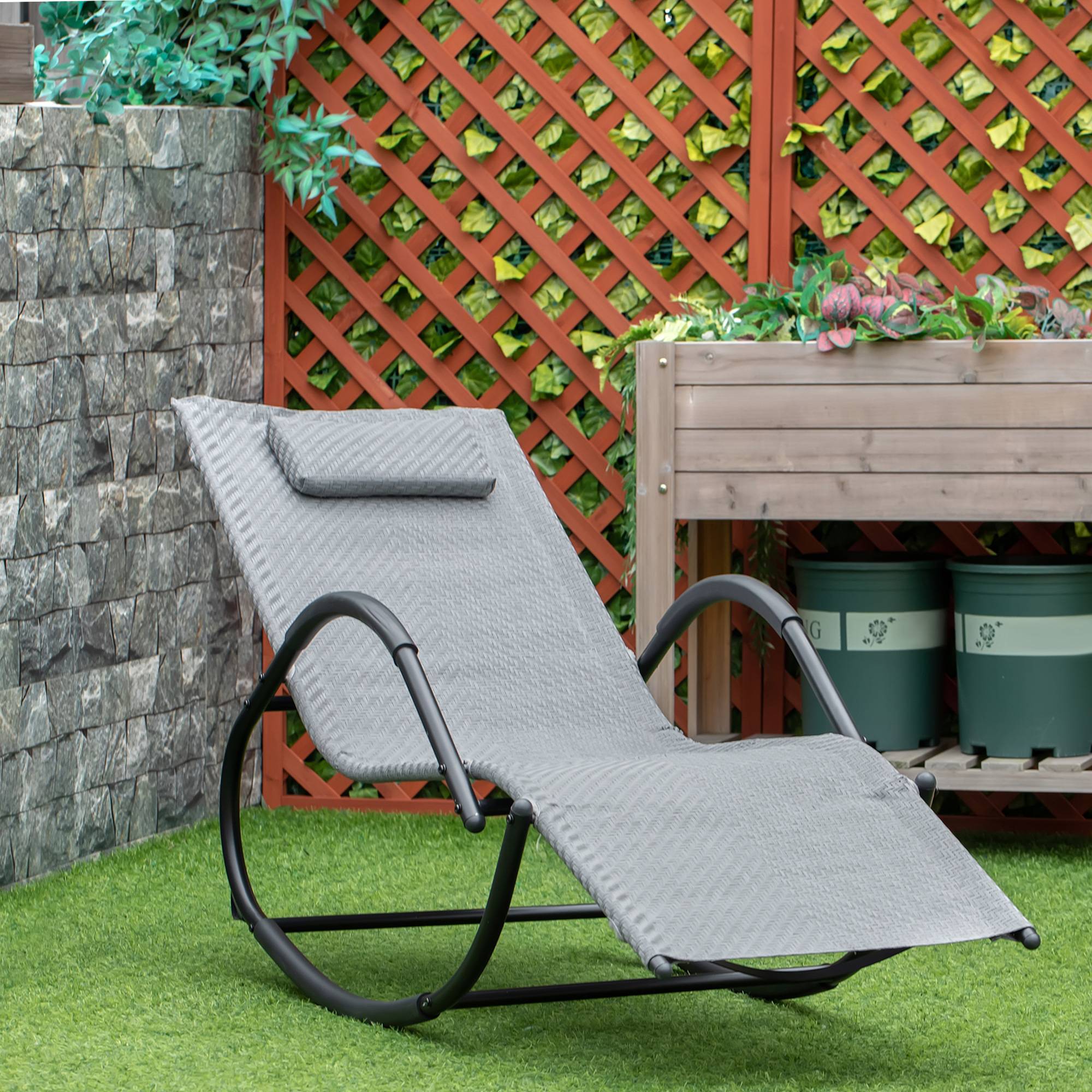 Outsunny - Chaise longue à bascule rocking chair design contemporain dim. 160L x 61l x 79H cm métal textilène gris - Outsunny - Imagen 4
