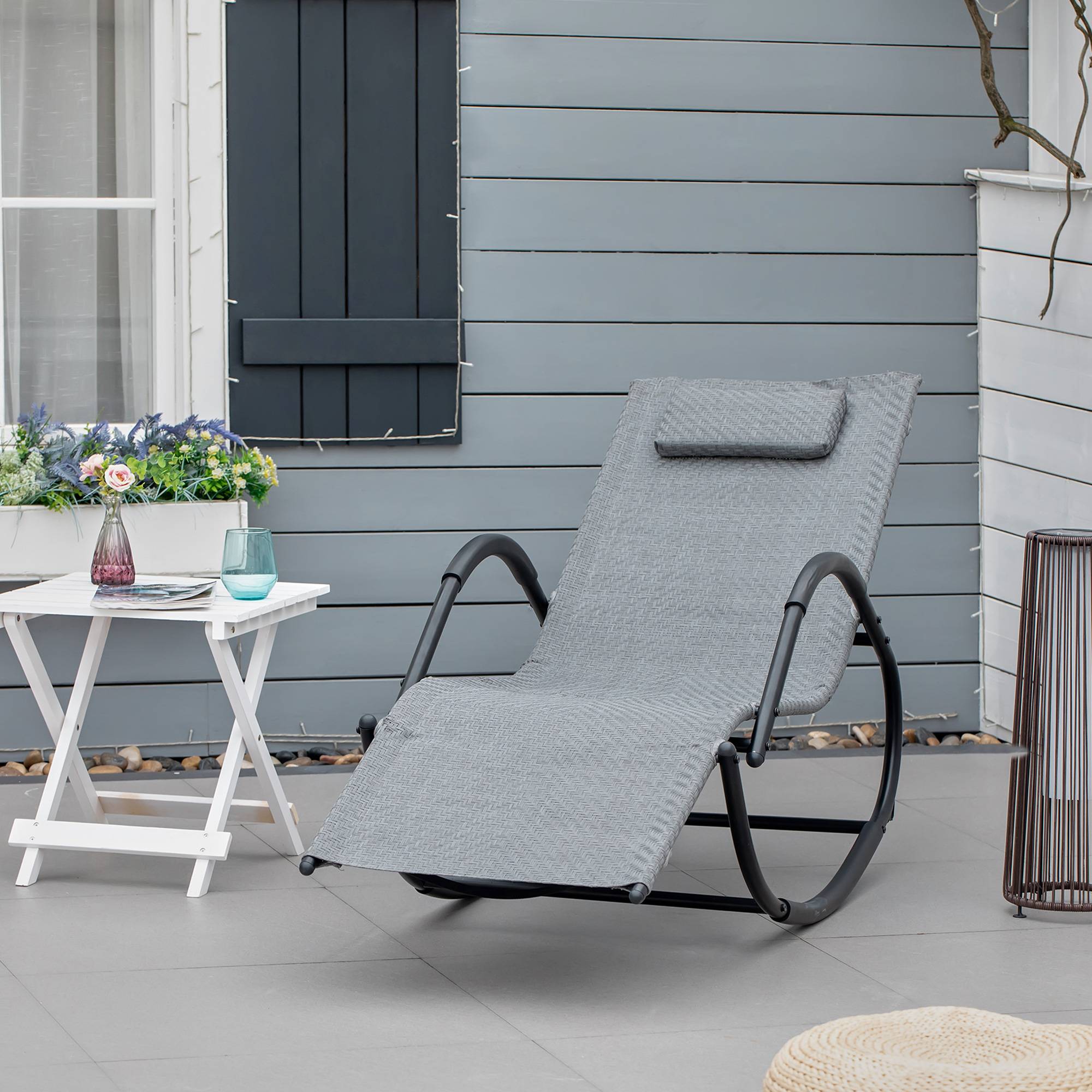 Outsunny - Chaise longue à bascule rocking chair design contemporain dim. 160L x 61l x 79H cm métal textilène gris - Outsunny - Imagen 2