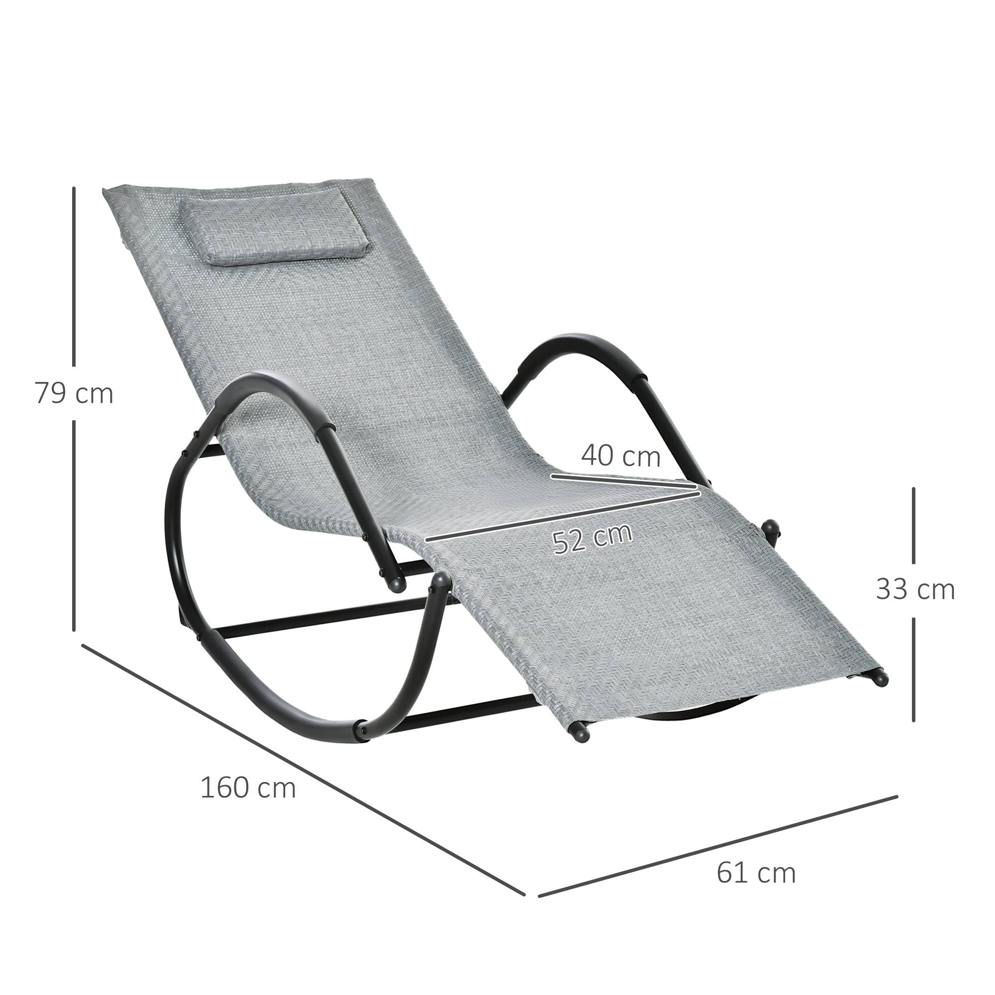 Outsunny - Chaise longue à bascule rocking chair design contemporain dim. 160L x 61l x 79H cm métal textilène gris - Outsunny - Imagen 3