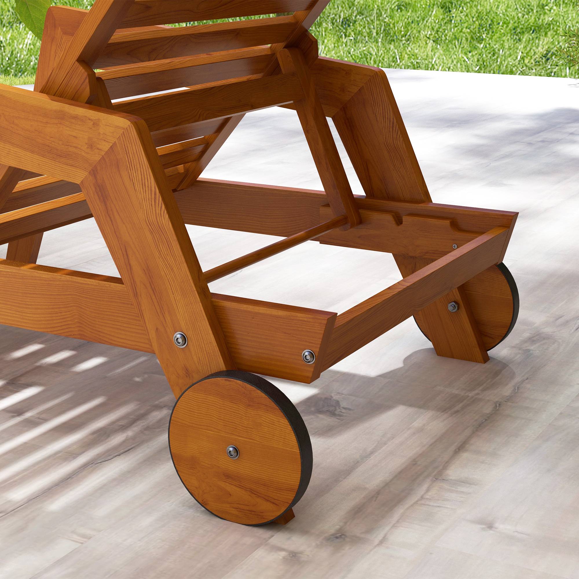 Outsunny - Bain de soleil transat inclinable 3 positions - accoudoirs, roues - bois de mélèze verni - Outsunny - Imagen 8