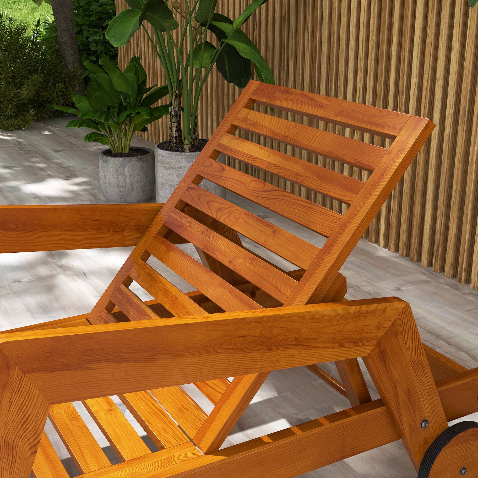 Outsunny - Bain de soleil transat inclinable 3 positions - accoudoirs, roues - bois de mélèze verni - Outsunny - Imagen 6