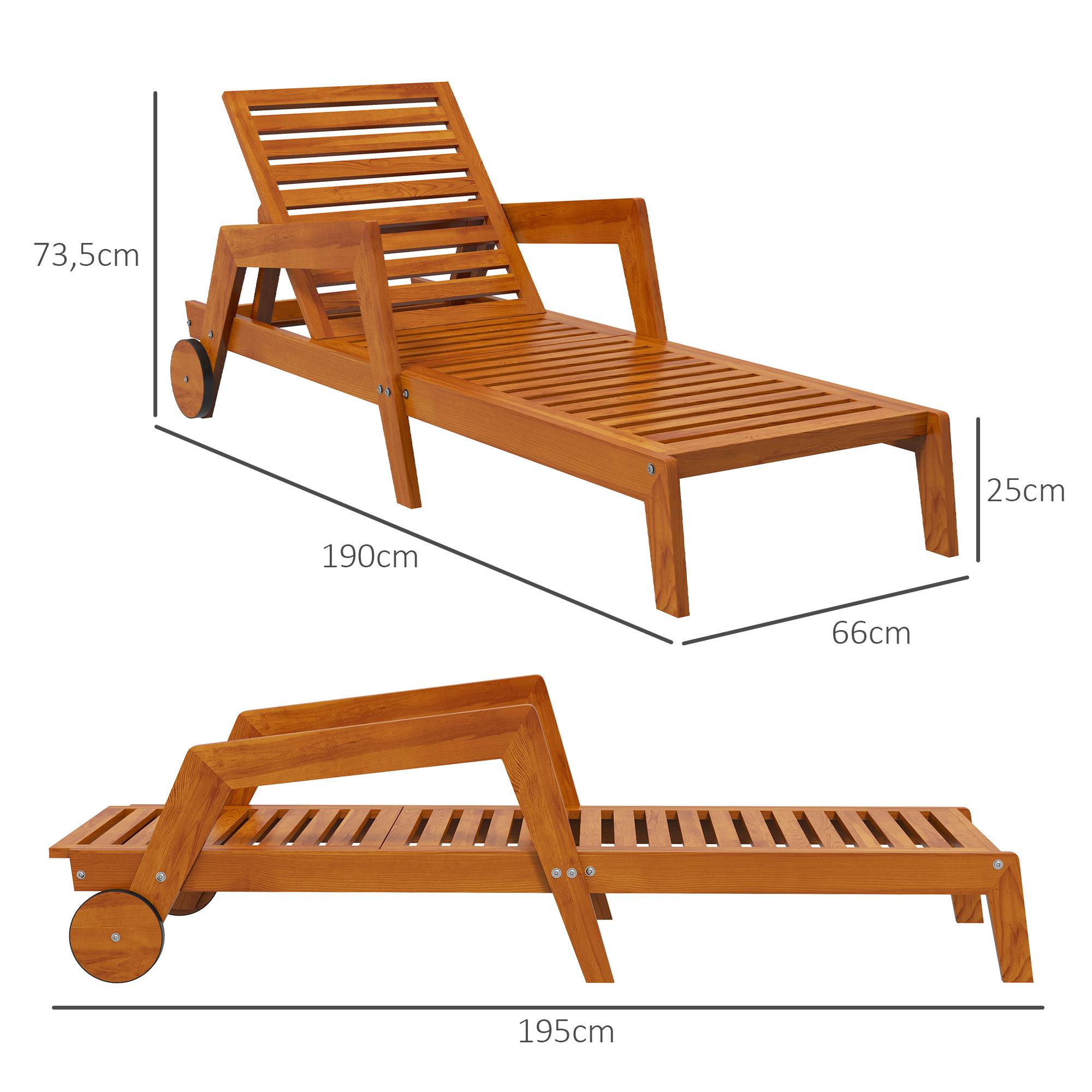 Outsunny - Bain de soleil transat inclinable 3 positions - accoudoirs, roues - bois de mélèze verni - Outsunny - Imagen 3