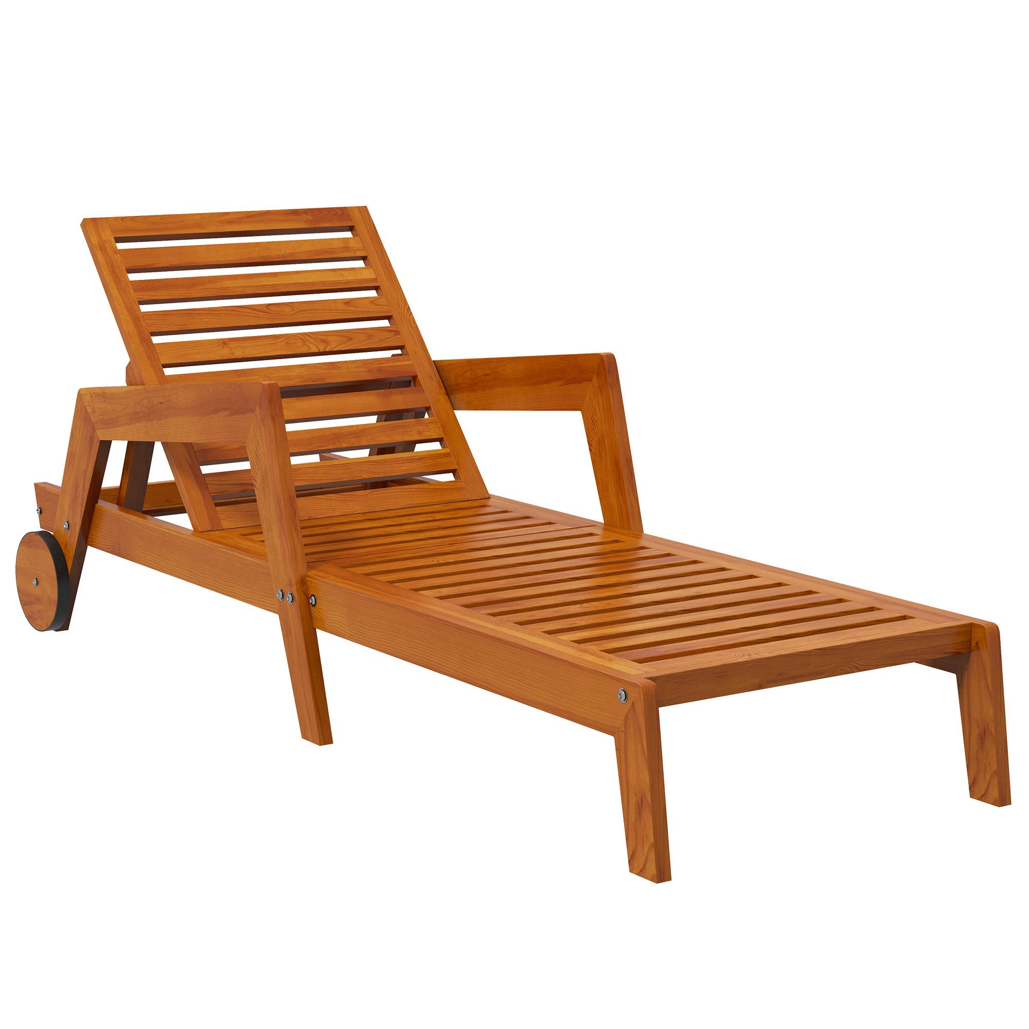 Outsunny - Bain de soleil transat inclinable 3 positions - accoudoirs, roues - bois de mélèze verni - Outsunny - Imagen 1