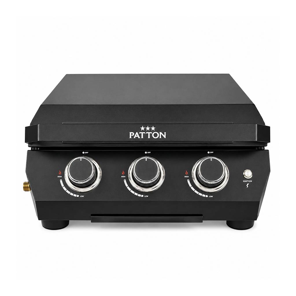 Patton - Plancha à gaz à poser Patton Vigor D300 avec 3 brûleurs, couvercle et plaque de cuisson en acier inoxydable - Noir