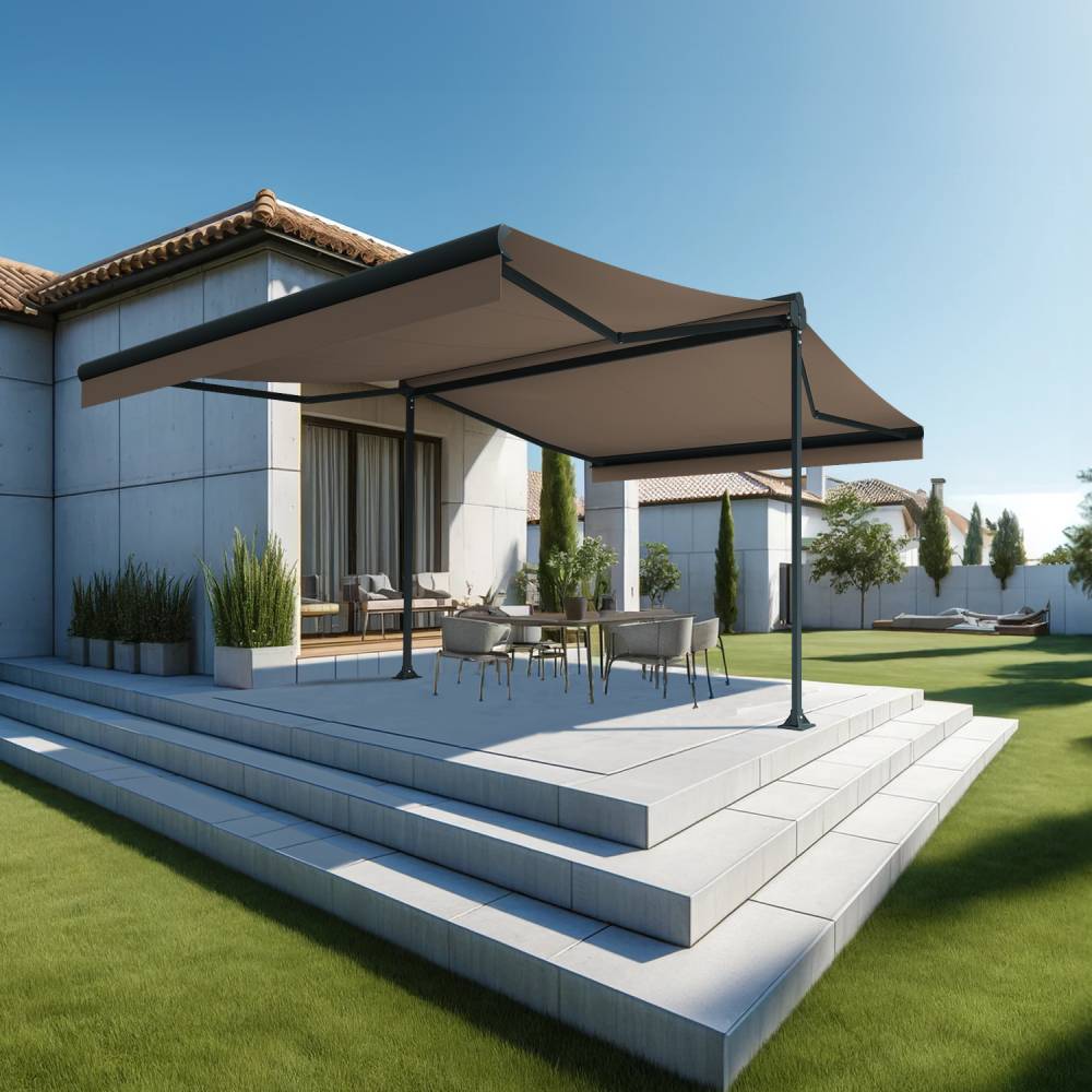 Intersun - Store banne double pente ENARGITE 4,00x2x3,00 M (Motorisé à Télécommande - Gris Anthracite - Taupe) - INTERSUN - Image 2