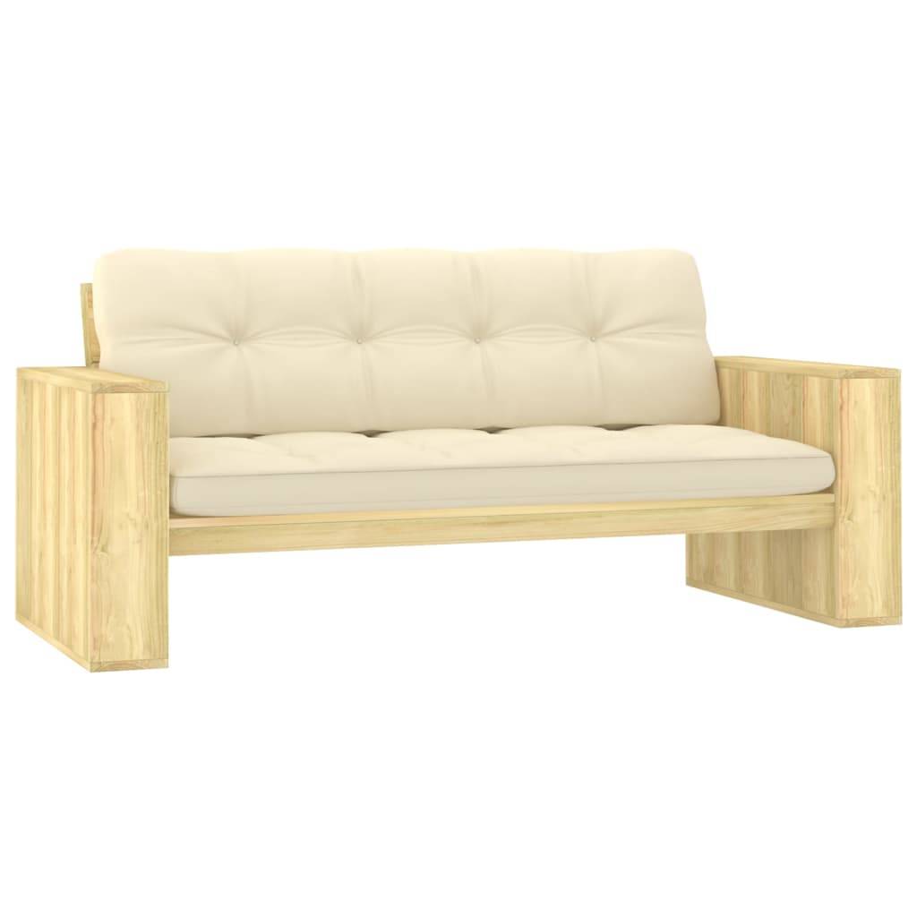 Helloshop26 - Banc de jardin meuble de patio d'extérieur terrasse avec coussins crème 179 x 76 x 76 cm pin imprégné - Imagen 1
