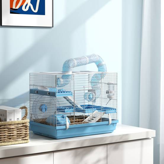 Cage hamster acier pour rongeurs nains portable 3 niveaux 47x31x29cm bleu - ComfortXL Outdoor Living - Image 4