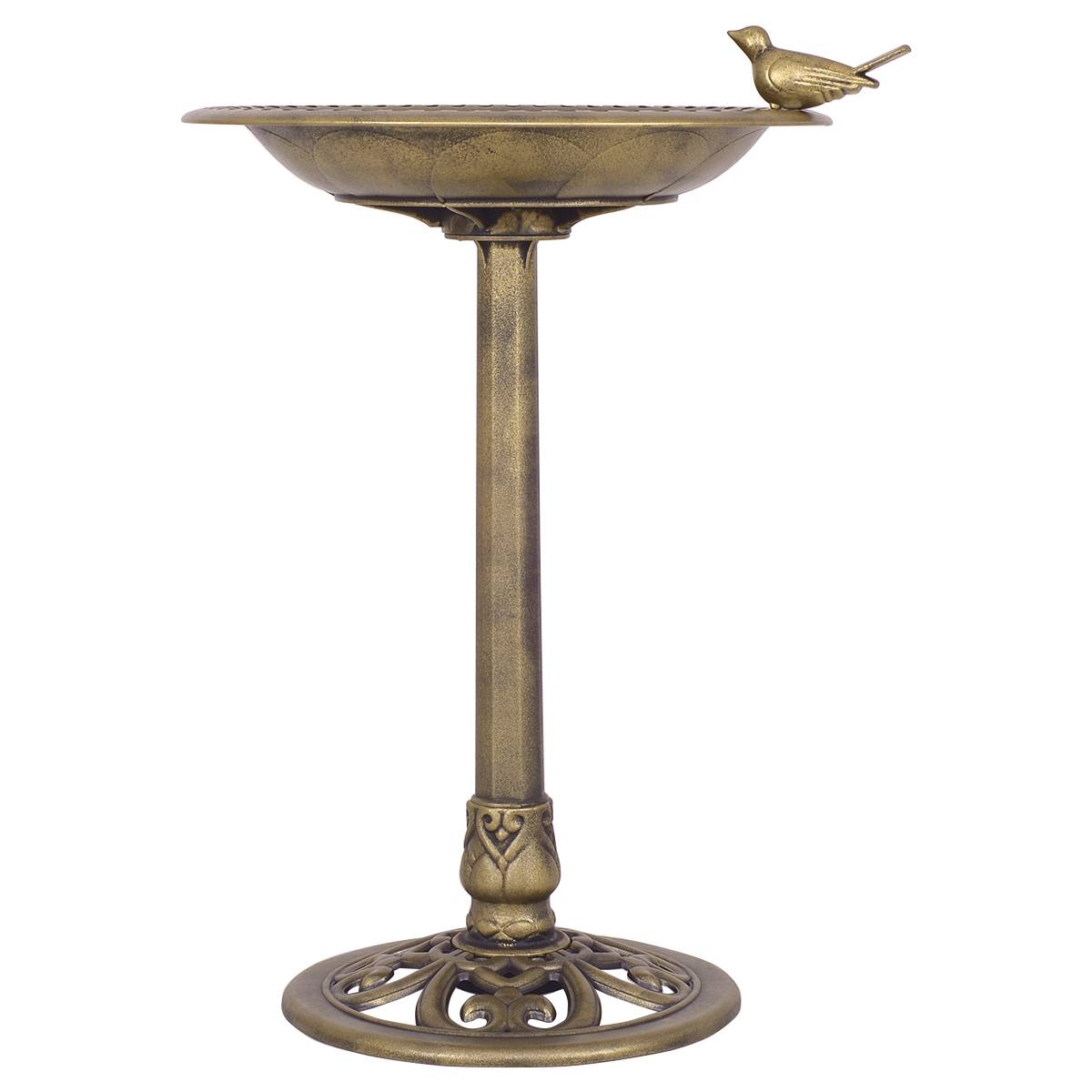 Mangeoire à oiseaux de jardin sur pied Bain d’oiseau Mangeoire sur poteau en PP Dia. 50 cm Haut 76 cm Bronze
