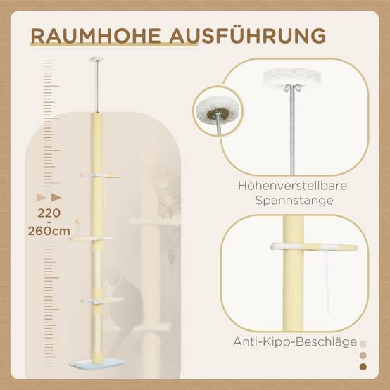 Arbre à chat réglable antidérapant, poteaux sisal 220-260H x47L x34Wcm jaune blanc bleu - Image 5