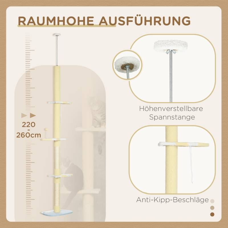 Arbre à chat réglable antidérapant, poteaux sisal 220-260H x47L x34Wcm jaune blanc bleu - Image 5