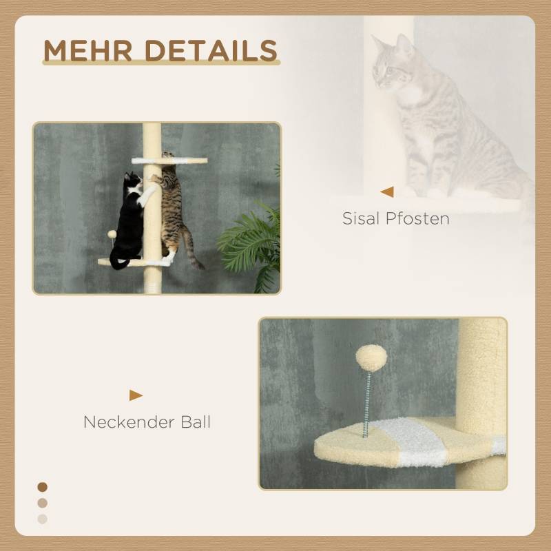 Arbre à chat réglable antidérapant, poteaux sisal 220-260H x47L x34Wcm jaune blanc bleu - Image 6