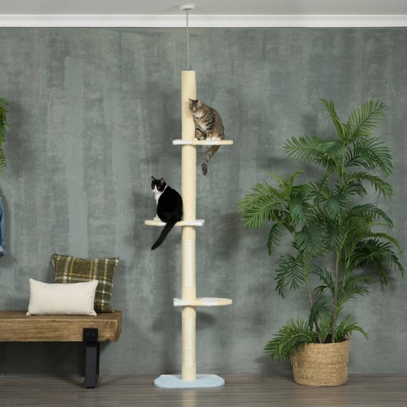 Arbre à chat réglable antidérapant, poteaux sisal 220-260H x47L x34Wcm jaune blanc bleu - Image 2