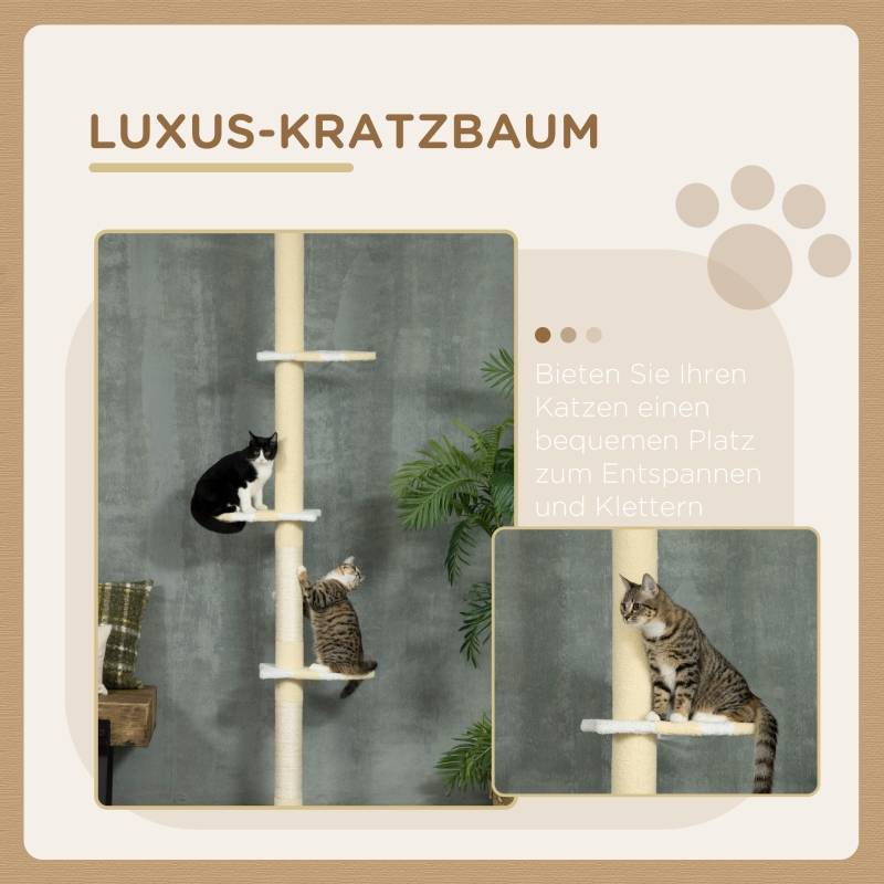 Arbre à chat réglable antidérapant, poteaux sisal 220-260H x47L x34Wcm jaune blanc bleu - Image 4