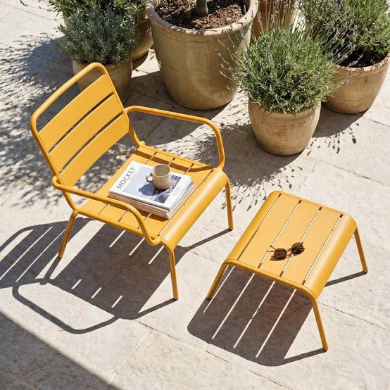 Oviala - Fauteuil relax et repose pied en métal jaune Palavas - Oviala - Imagen 3