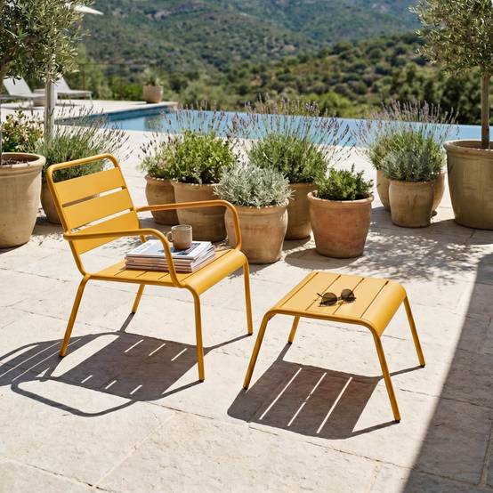Oviala - Fauteuil relax et repose pied en métal jaune Palavas - Oviala - Imagen 2