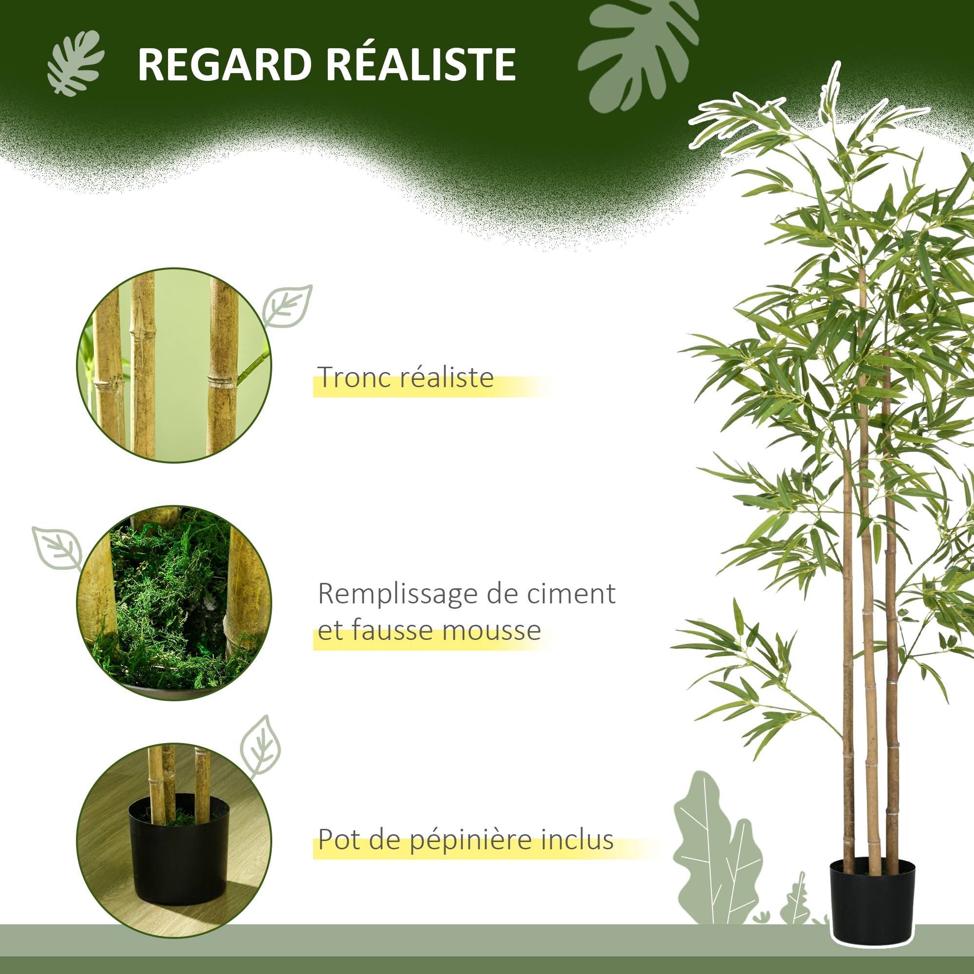 Plante artificielle Bambou arbre artificiel hauteur 180 cm avec pot, décoration interieur, très réaliste - Image 6