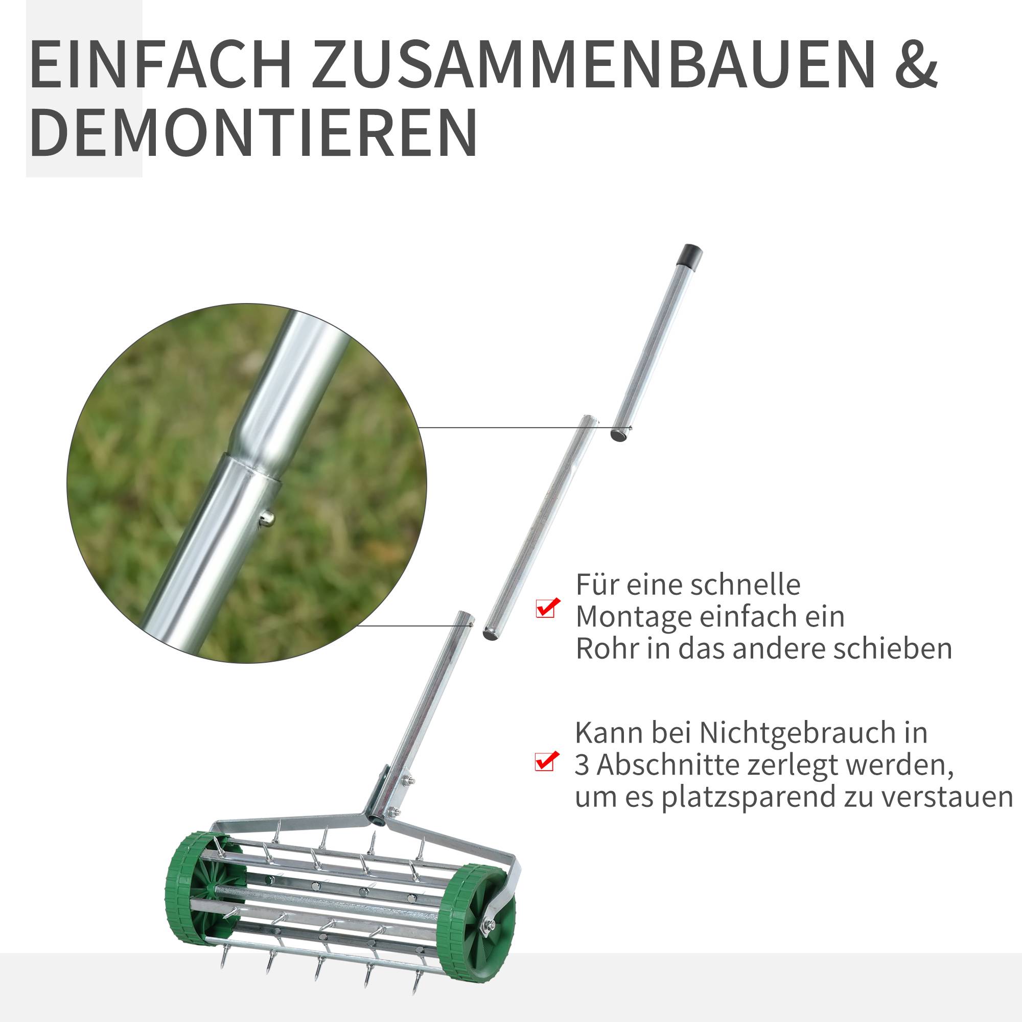 ComfortXL - Aérateur de gazon acier galvanisé 43,5 cm argent pour pelouse avec pointes profondes et manche réglable - Image 5