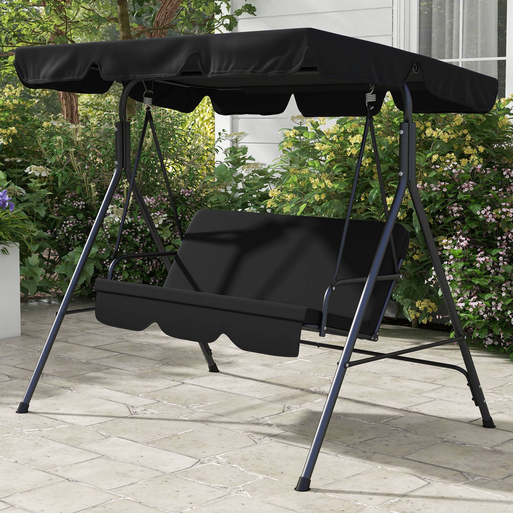 Balancelle de jardin Hollywood 3 places résistante aux intempéries 172x110x153 cm, siège extérieur confortable noire - Image 3