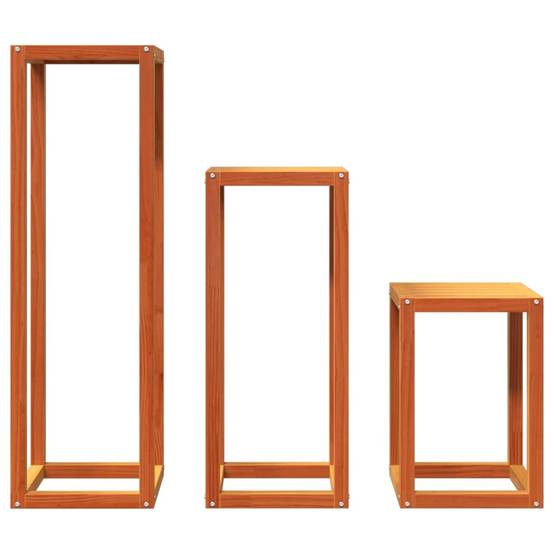 Lot de 3 Supports pour plantes en Pin massif Design gigogne pour Salon et Balcon Marron Cire 3 Tailles – ComfortXL Outdoor Living - Image 5