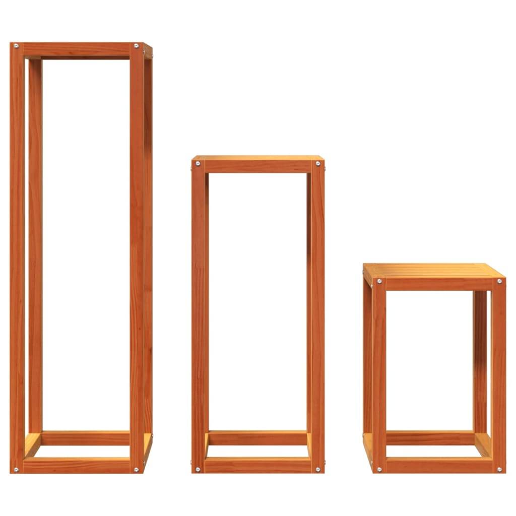 Lot de 3 Supports pour plantes en Pin massif Design gigogne pour Salon et Balcon Marron Cire 3 Tailles – ComfortXL Outdoor Living - Image 5