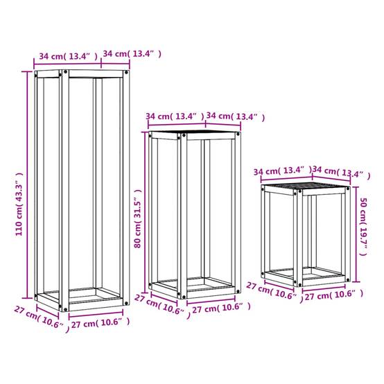 Lot de 3 Supports pour plantes en Pin massif Design gigogne pour Salon et Balcon Marron Cire 3 Tailles – ComfortXL Outdoor Living - Image 10